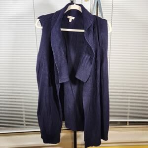 Talbots Large $120 Navy Waterfall Open Cardigan Vest Nautical Coastal Fisherman